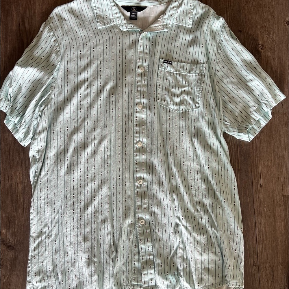 Volcom Men's Light Green Striped Shirt